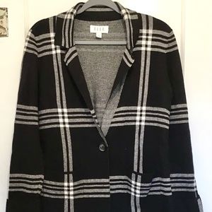 Elle Women’s Black and White Plaid Sweater Jacket with Pockets Size Small